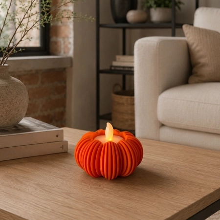 Ryflowana Dynia Świecznik Ozdoba Jesienna Do Domu LED Tealight